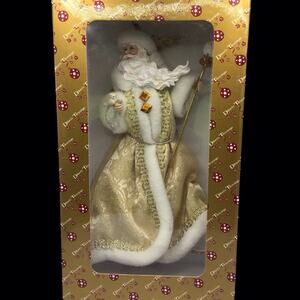 Dillard’s Trimmings 10 Inches Father Christmas Santa – White & Gold Robe – NIB